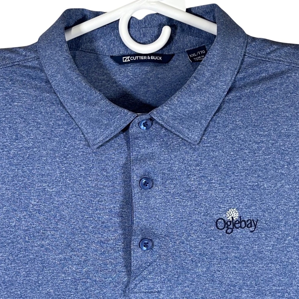 Cutter &‎ Buck Mens 2XL Blue Heather Oglebay Resort Performance Golf Polo Shirt